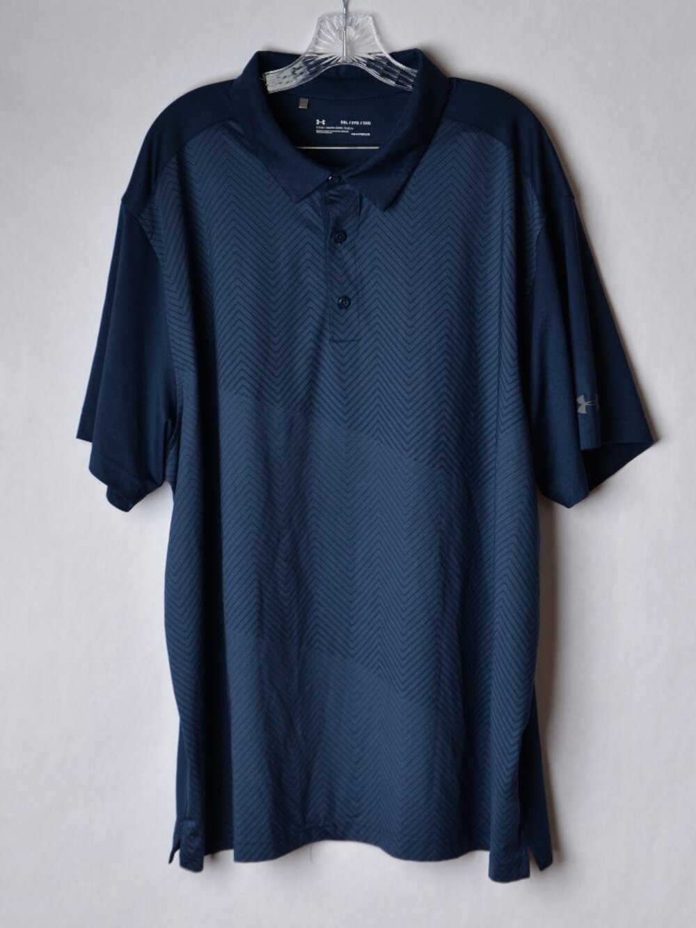 Under Armour Mens XXXL 3XL Navy Zigzag Chevron Pattern Polo Shirt HeatGear Loose